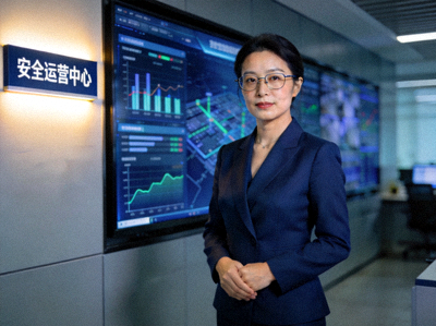 安全总监孙艺菲女士在安全运营中心的职业肖像