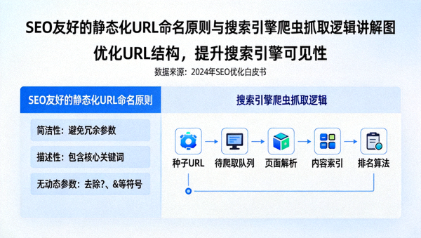 SEO友好的静态化URL命名原则与搜索引擎爬虫抓取逻辑讲解图