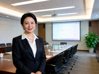 首席运营官王若馨女士在会议厅的职业正装工作肖像