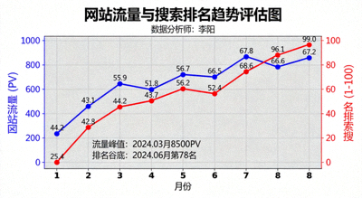 数据分析师评估网站流量与搜索排名趋势图表