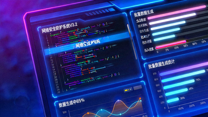 网络安全与技术架构代码在屏幕上进行自动化处理与批量数据生成