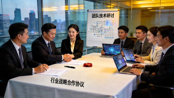 行业战略合作协议签署与团队技术研讨现场