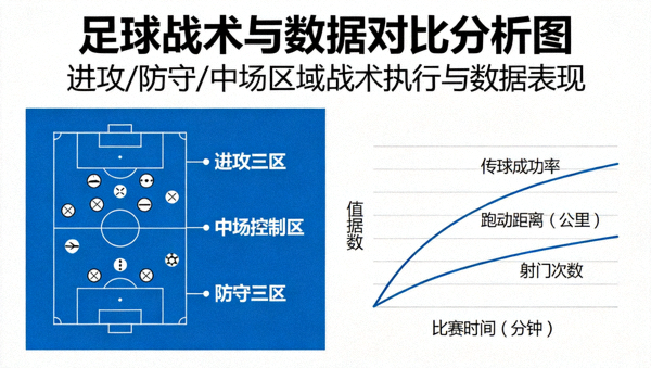 足球战术图表与数据曲线对比统计图展示
