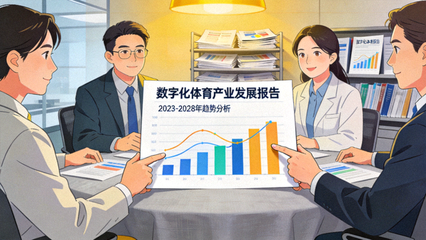 研究人员分析数字化体育产业发展报告与趋势图表