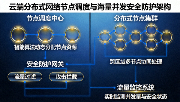 云端分布式网络节点调度与海量并发安全防护架构
